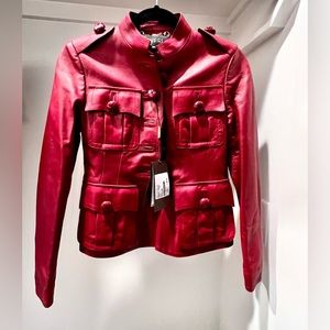 Maroon leather jacket from Gucci. Never worn, tags on.